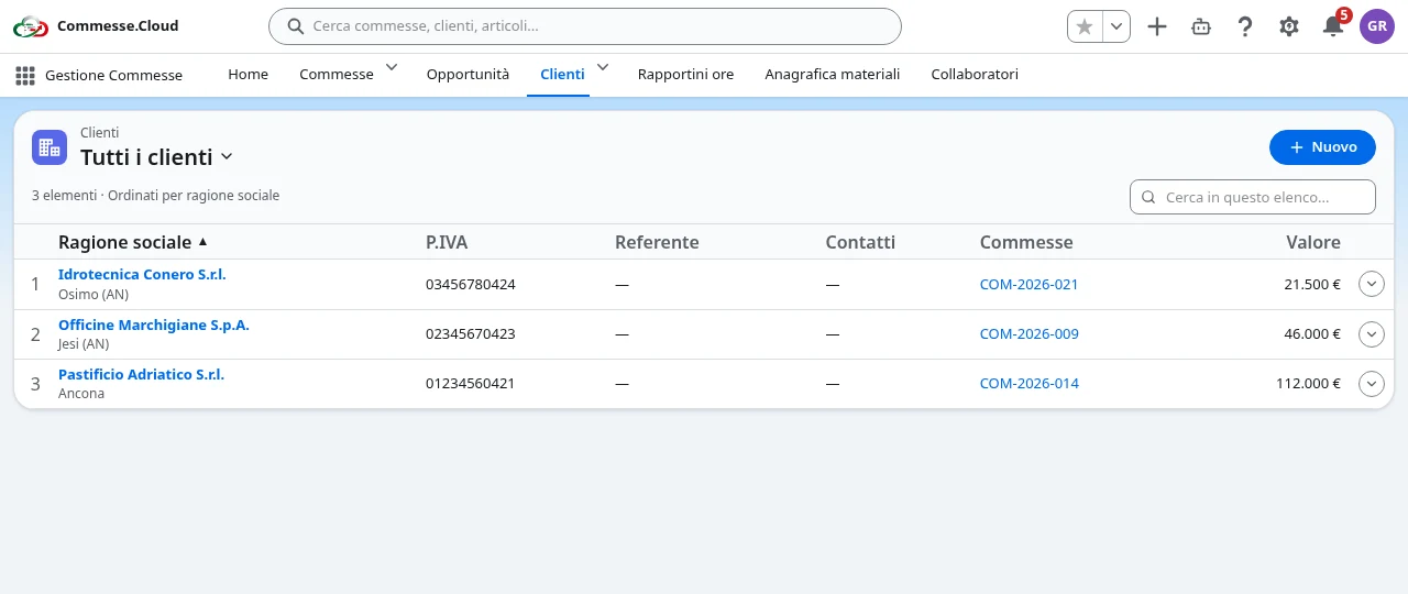 Anagrafica clienti nella UI attuale